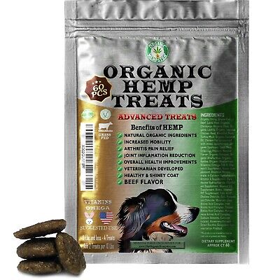 Organic Hemp Treats for Dogs Anxiety Relief, Grass-Fed, Beef, 60 Chews