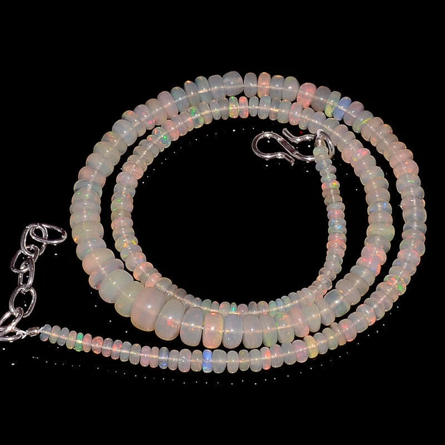 54 Crt 3,2 bis 6,5 mm äthiopischer Opal Rondelle schöne Perlen Halskette...