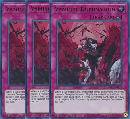 Yugioh - Vampire Domination x 3 - 1st Edition Ultra Rare NM - Free Holo Card