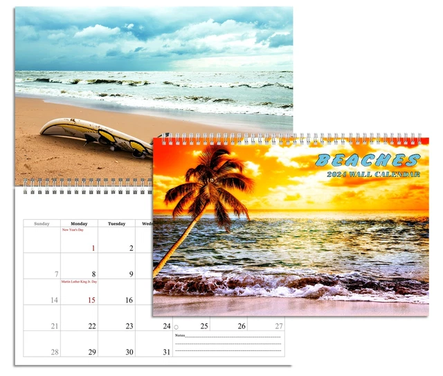 2024 SPIRALBOUND WALL Calendar (Beaches) 12 Months Desktop / Wall