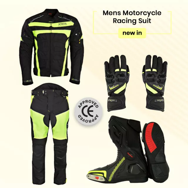 Waterproof Yellow Motorcycle Racing Motorbike Shoes Jacket Trouser Gloves Suit