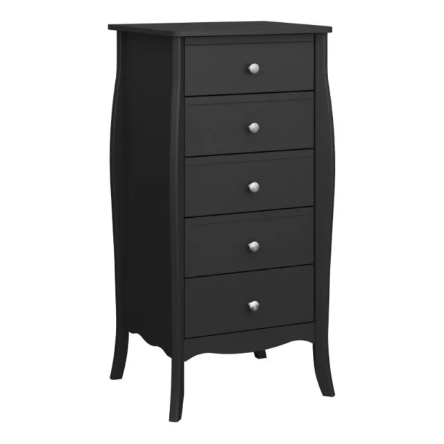 Steens Baroque French Style Tallboy Tall Narrow 5 Drawer Chest Of Drawers Black 2