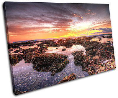 beautiful Shore Sunset Seascape SINGLE CANVAS WALL ART Picture Print VA