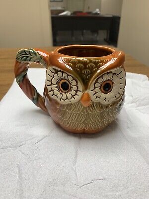 CRACKER BARREL Owl Coffee MUG Cup Pumpkin Harvest 3D Left Handed.