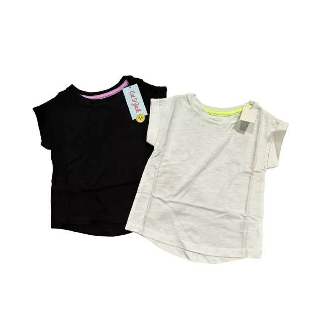 Cat & Jack Toddler Girls Size 2t T-shirt Two Pack Black White Short Sleeves