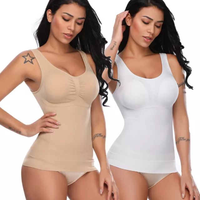 Women Cami Built In Bra Shaper Seamless Tank Top Underwear Tummy Control  Vest US