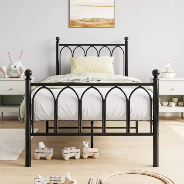 JURMERRY 3ft Single Metal Bed Frame with Headboard and Footboard Heavy Duty Slat