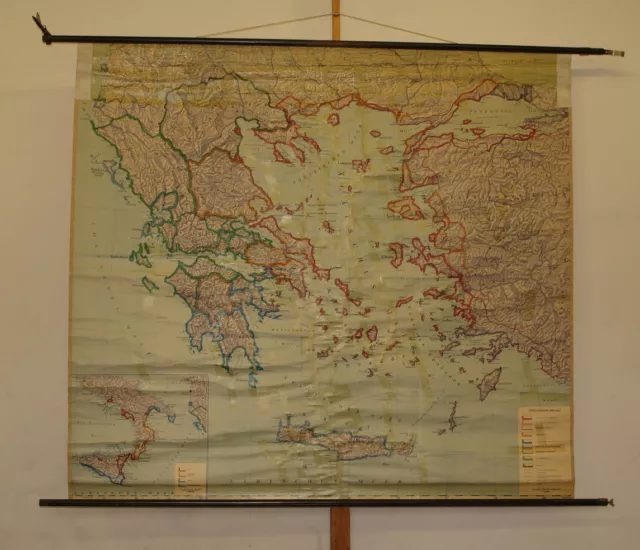 Hermosa Tarjeta de Pared de la Escuela Schulkarte Athen Grecia 188x169cm 1961
