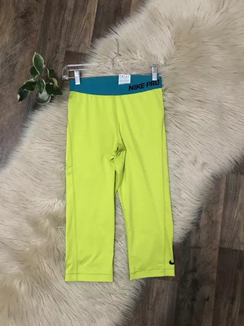 Nike Pro Size Medium Neon Yellow Green Blue Capri Leggings