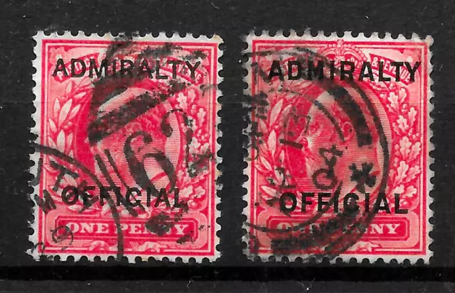GB KEVII SGO102 / O108, 1d SCARLET, ADMIRALTY OFFICIAL overprint. Used  Cat £38