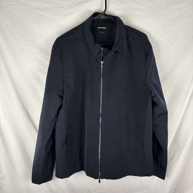 Bonobos Mens Dual Full Zip Bomber Jacket Size L Navy Collared Quilt Lined NWT