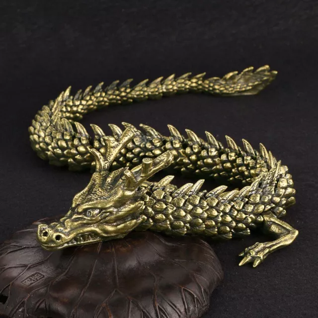 Pure Brass Dragon Statue Moveable Joints Zodiac Animal Miniature Toy Decoration