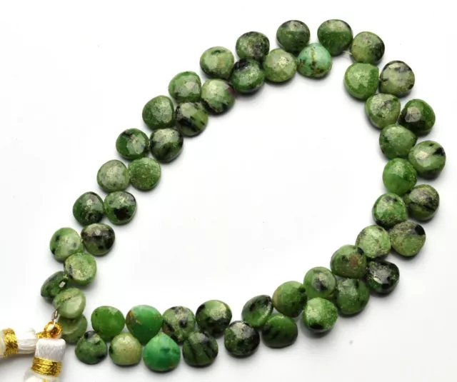 Natural Gem Ruby Zoisite 6 to 7MM Facet Heart Shape Briolettes 8" Strand 2