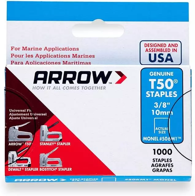 Arrow Fastener 506M1 Genuine T50 Monel Rustproof 3/8-Inch Staples 1000-Pack