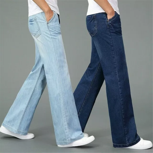 MEN LOOSE FIT Straight Jeans Wide Leg Denim Pants Vintage Flared