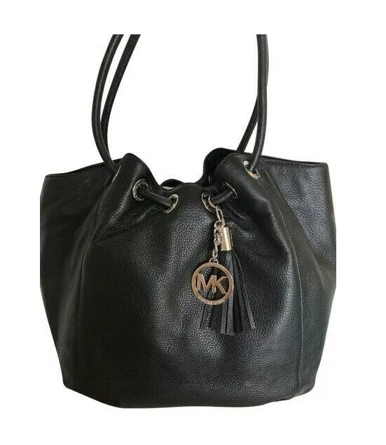 Neuf Michael Kors Bague Fourre-Tout, Cuir Noir, Or Mk Logo, Gland, M Ew , Épaule
