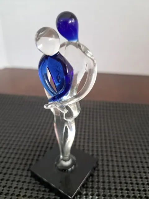 Clear and Blue Art Glass Parent Child Family 4.5" Figurine Nuovo San Marco Italy