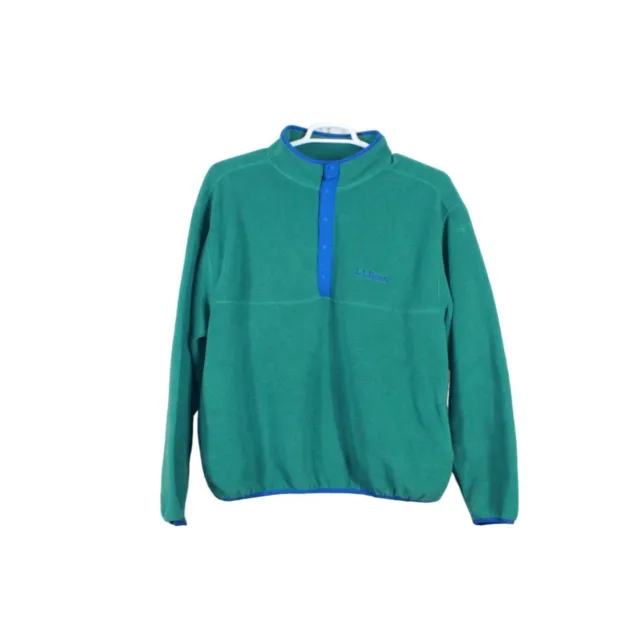 LL Bean Mens Green Polyester Beans Classic Fleece Snap Front Pullover Sweater XL