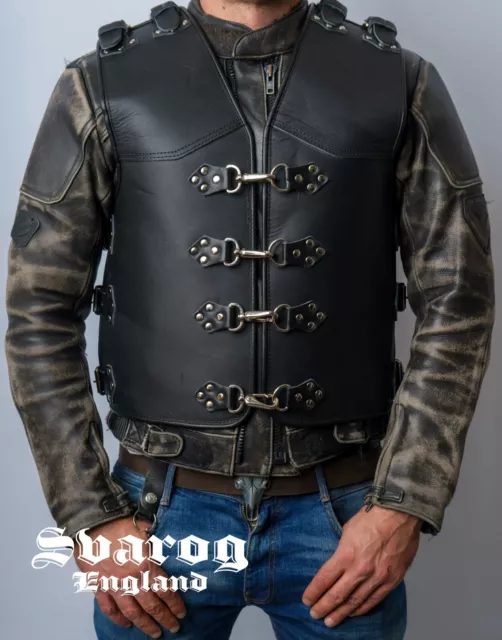 Svarog Heavy Duty 4-7 Mm Thick Buffalo Leather Biker Club Vest Cut Invader