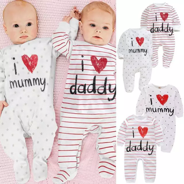 I LOVE MUMMY DADDY Baby Boy Girl Clothes Romper Jumpsuit Bodysuit Newborn Outfit