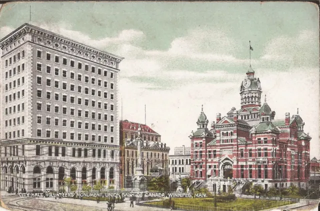 Winnipeg, Manitoba - City Hall, Volunteers Monument, Bank of Canada - 1909