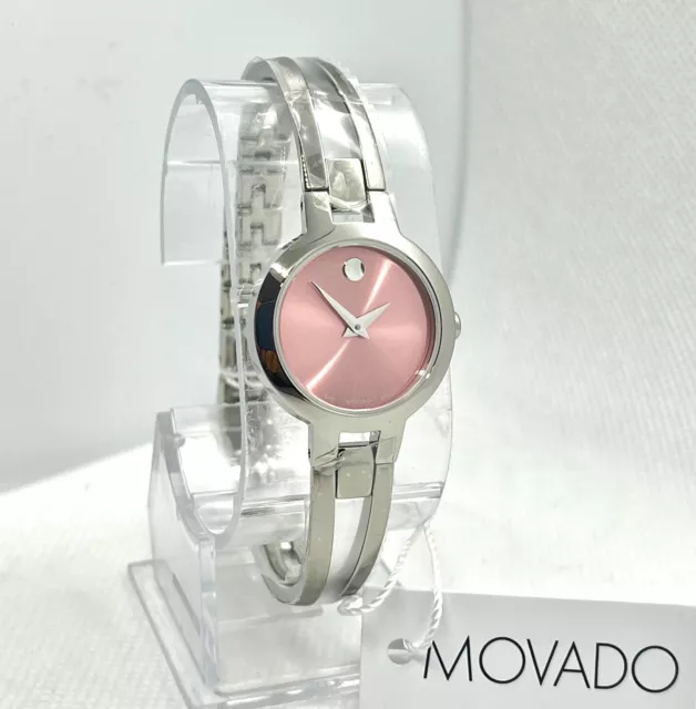 NEW Movado Amorosa Pink Dial Stainless Steel Women's 24mm Watch 0607387