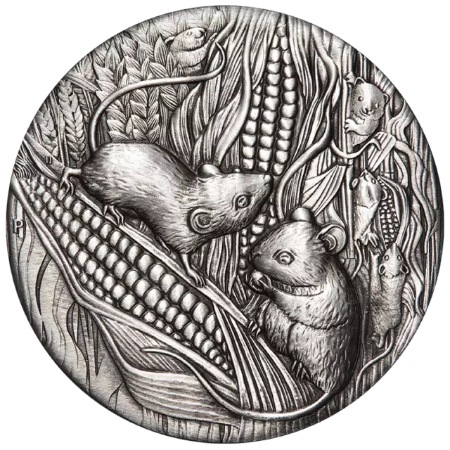 2020 Australian Lunar Series III Year of  Mouse 2 oz Silver Antiqued Coin Perth