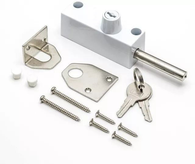 Multi Purpose Door Bolt In White Patio Door Bolt - Additional Security 2 Keys
