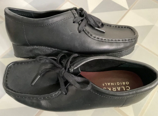 CLARKS ORIGINALS SOFT black leather Margot Lace comfy lace up flat