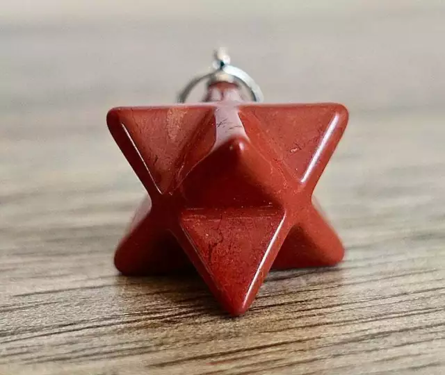 Merkaba Star Point Pendant Red Jasper Stone Healing Natural Rock Reiki Energy