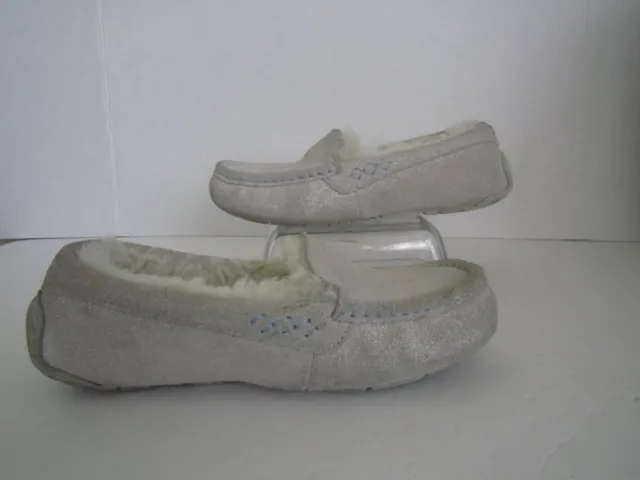 UGG Women's Glitter Shimmer White Ansley I Do Suede Moccasins Slippers SZ 5 $174