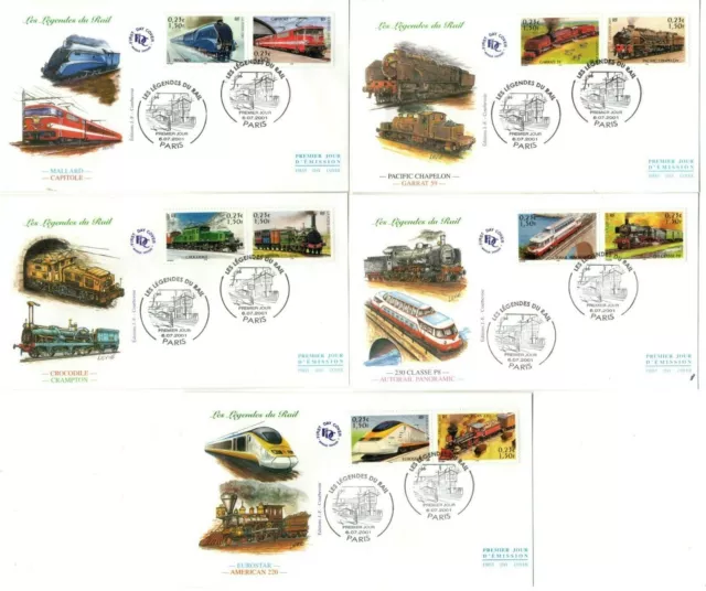 3405/14+ FDC 5 ENVELOPPES  1er JOUR       LES  LEGENDES  DU  RAIL