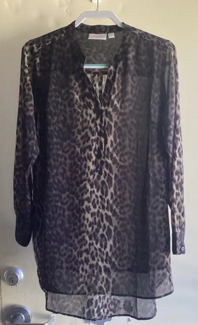 BELLE BY KIM Gravel Leopard Print Hi Low Tunic Top Blouse QVC Size ...