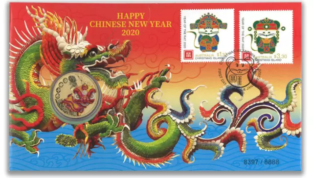 2020  Christmas Island Australia Happy Chinese New Year /8888 PNC $1 colour coin