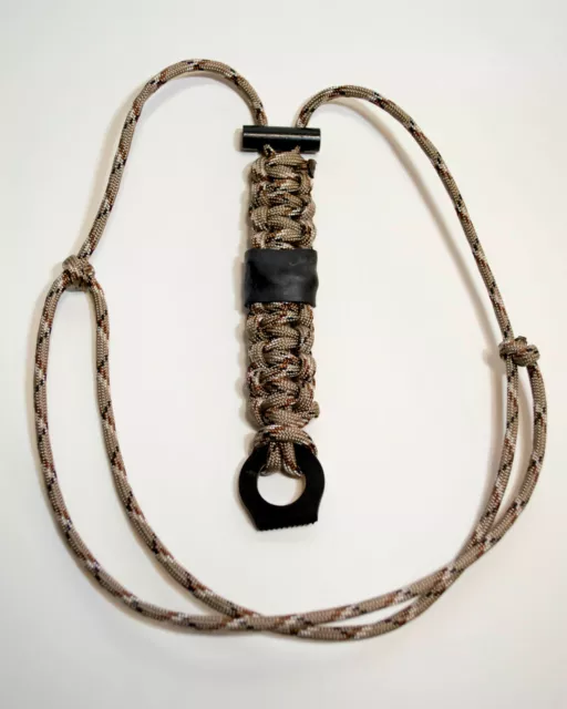 Adj. Fire Starter Necklace With Saw Camo Fish & Fire 550 Paracord Survival Cord