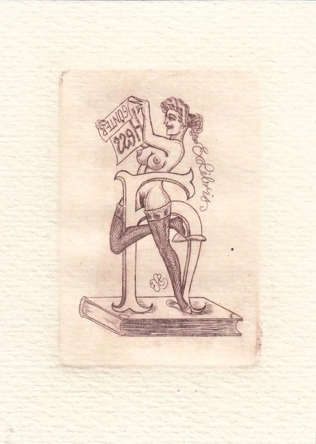 Exlibris Bookplate Gravure sur Cuivre Eugene Schmidt Cap 1910-1975 Nu de Femme