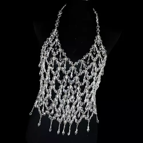 Sexy Tassel Rhinestone Body Chain Water Drop Fishnet Crystal Bra Bikini Jewelry