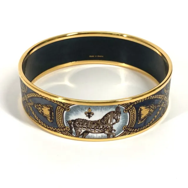 HERMES Horse horse Emaille GM Bracelet accessories Bangle Cloisonne Black x Gold