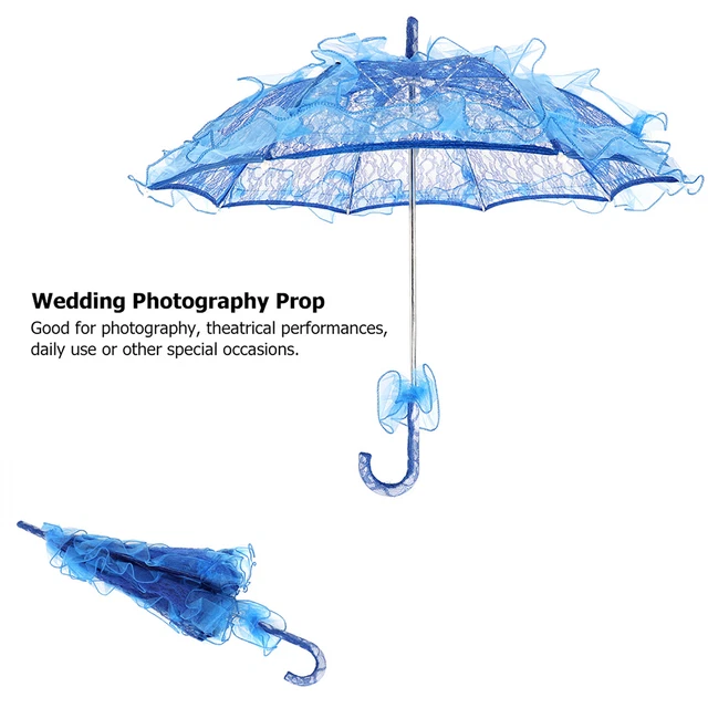 (Blu Reale) Ombrello Aprile Regalo Sposa Pizzo Cotone Ombrello Ricamato Fiore