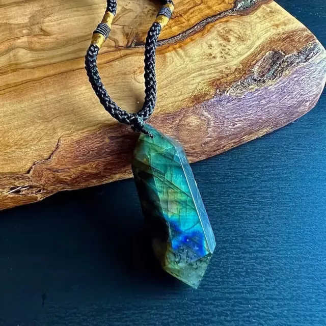 Labradorite Crystal Hexagonal Points Pendant Healing Amulet Unisex Necklace Gift