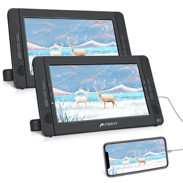 2X10.1" Auto 2 Monitore Kopfstütze Tragbarer DVD Player AKKU HDMI USB Für Kinder