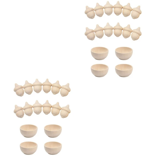 2 Set Unfinished Acorns Wooden Bowl Acorn Accessories Bulk Toys Kids Baby