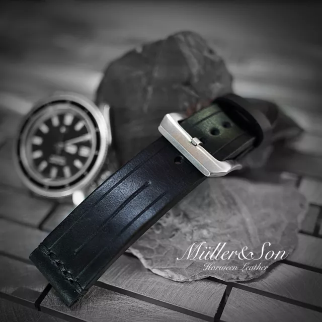 Müller&Son Genuine Horween Leather 20mm [Black Watch Strap] Custom Made in USA