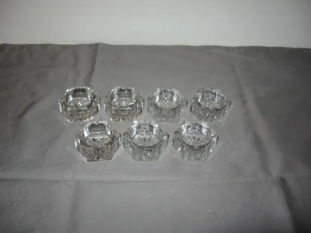 Vintage Lot of 7 Vintage Clear Glass Salt Dips Hexagon Shape VGC