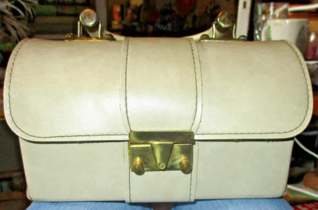 Vintage 1960s Jaclyn USA Leather Purse WHITE Brass Rivets Mid Century Handbag