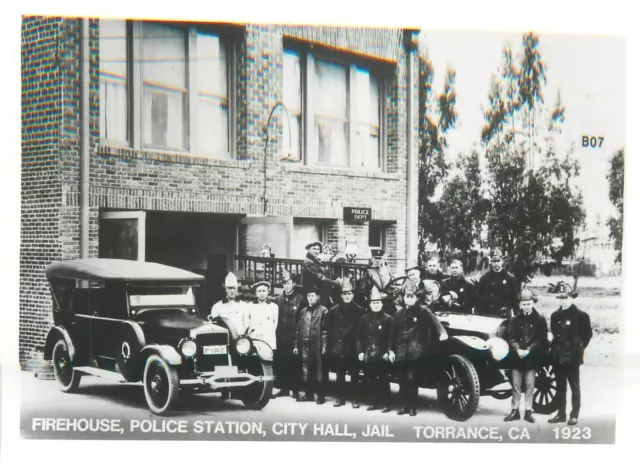 Repro Postcard RPPC California Torrance Firehouse Police Station  Hall 23-9480