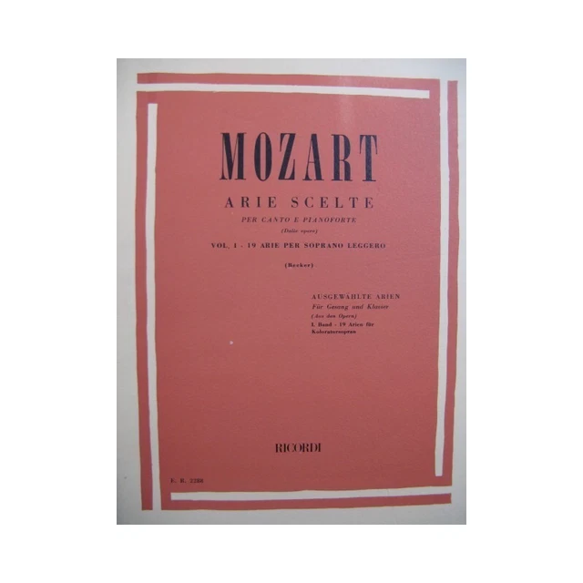 MOZART W. A. Arie Scelte Vol 1 Chant Piano