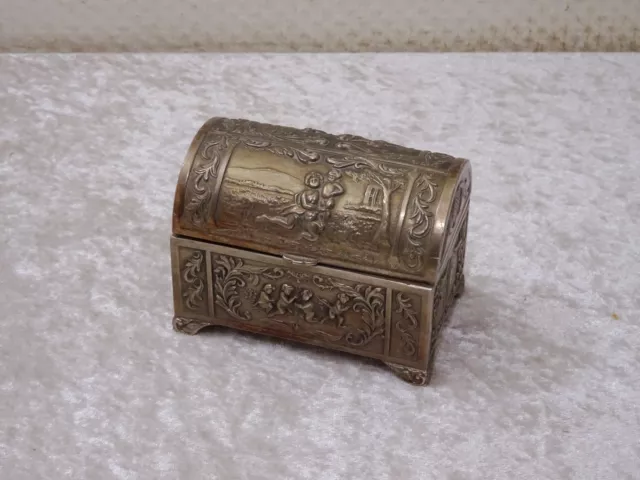 Caja de Metal Grifón Caja Con Cuña de Madera - Putti Cupidos - Vintage - 9,8CM