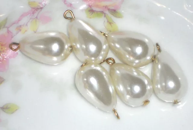 Vintage Beads Drops Dangles 19mm Teardrop Pearl Japan Charm Charms Pendant #87