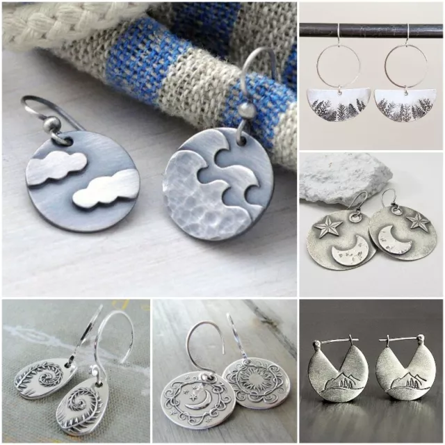 Vintage Women 925 Silver Dangle Drop Earrings Ear Hook Wedding Jewelry A Pair